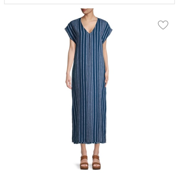 Linen Striped Midi Shift Dress - Picture 1 of 3